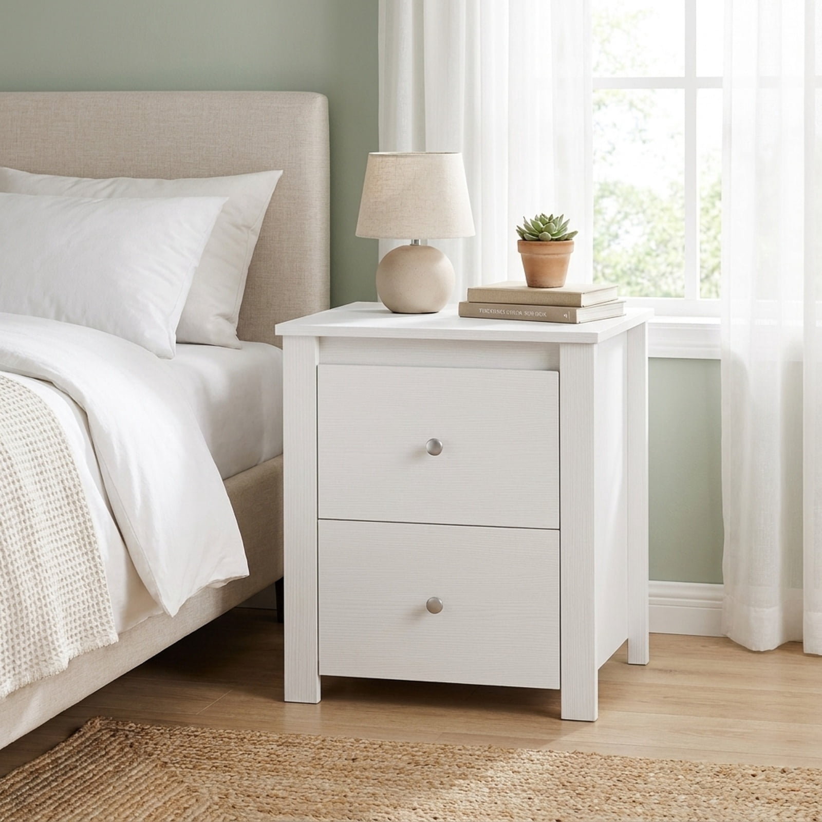 Furnibear Nightstand with 2 Drawers & Storage for Bedroom Living Room Small Spaces for Bedroom Living Room Bedside Sofa Side Small Space, White