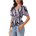 thumbnail image 4 of INSPIRE CHIC Women's Ruffle Top Wrap V Neck Elastic Waist Belt Elegant Chic Blouse S Dusty Purple, 4 of 5