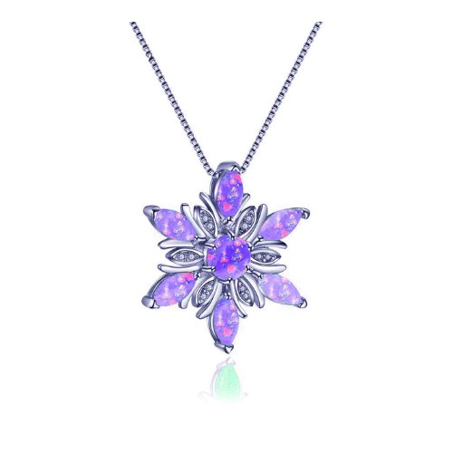 Sterling Silver Lab Created Purple Fire Opal Cubic Zirconia Flower Pendant