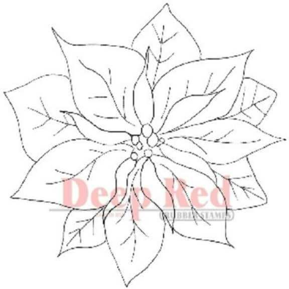 Deep Red Rubber Stamp Poinsettia Blossom Holiday Christmas Flower