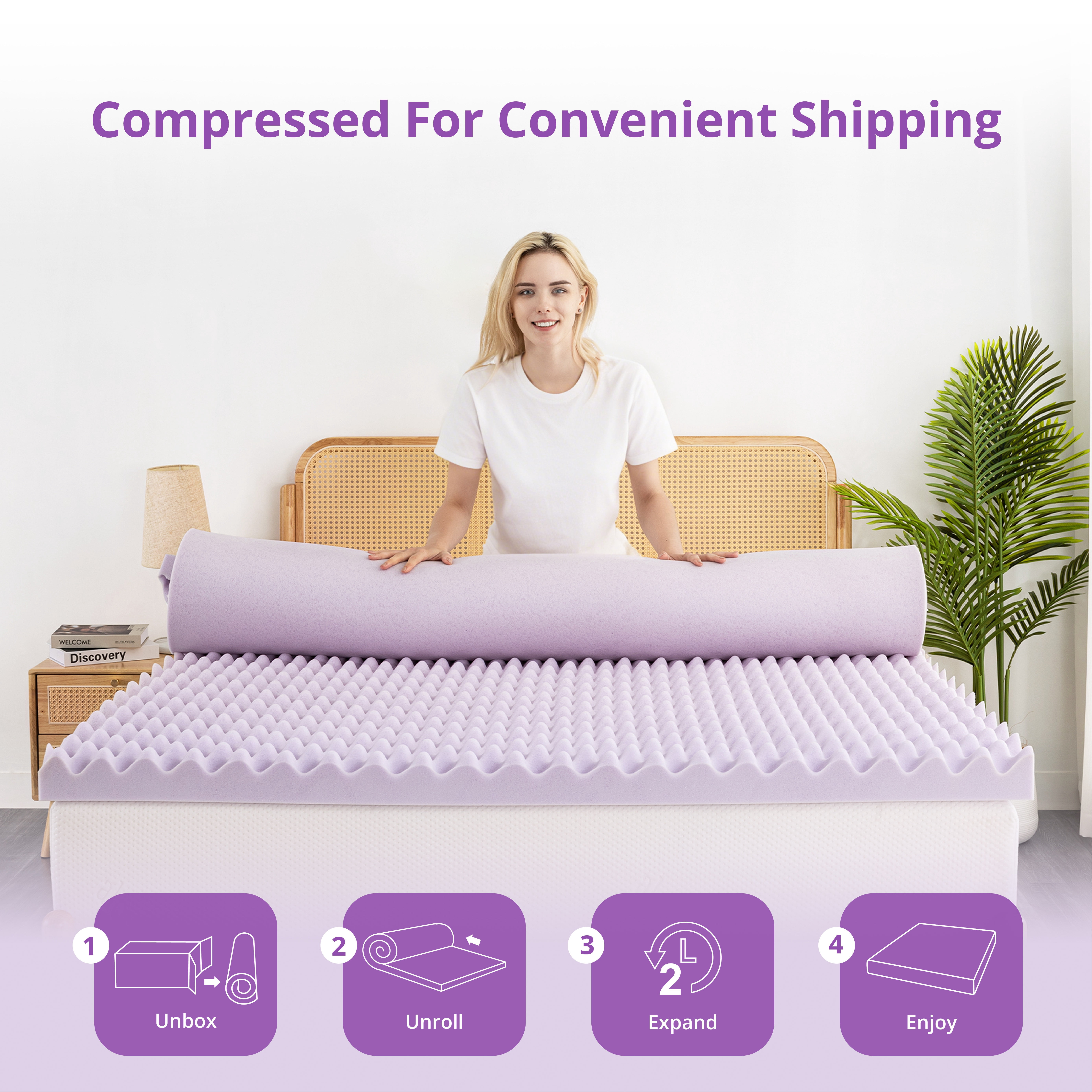 EGOHOME 3 inch Queen Memory Foam Mattress Topper,Egg Crate Foam Pad with Lavender Gel