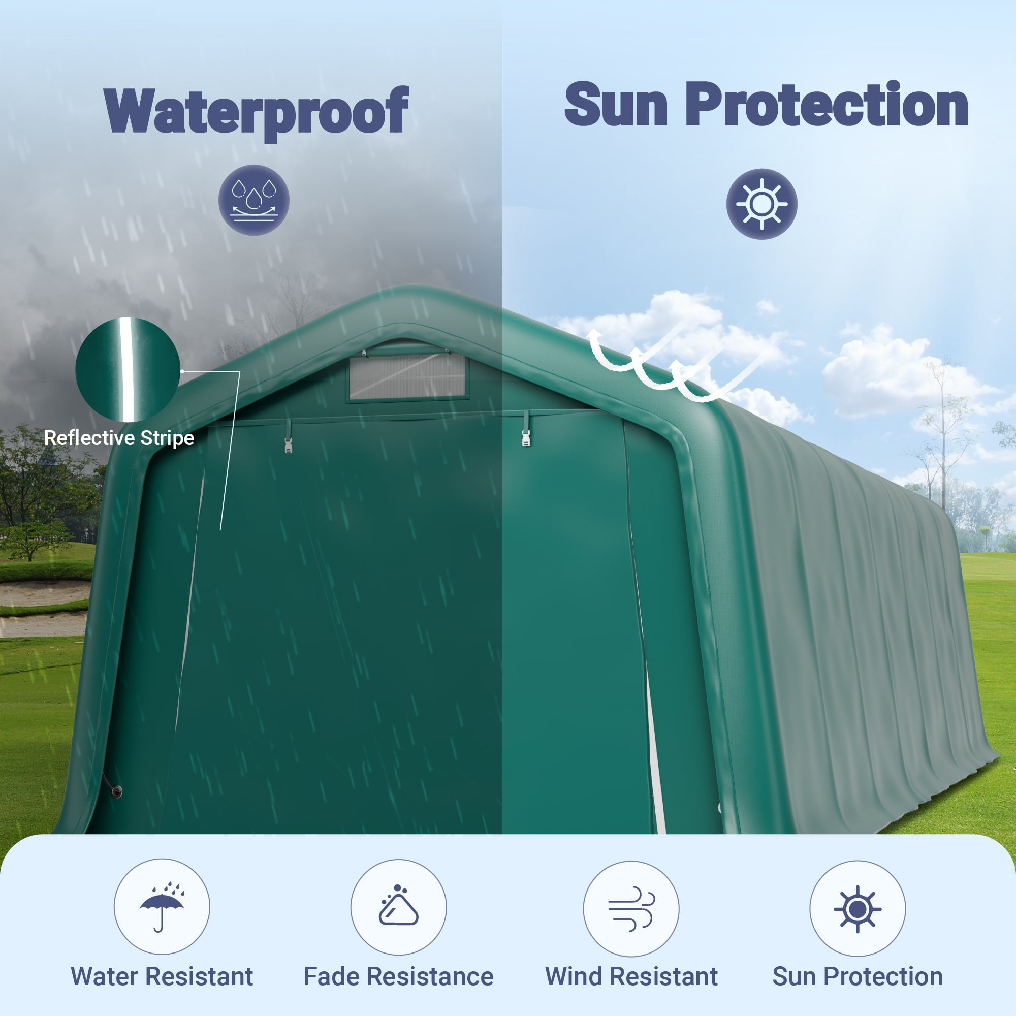 Summit Living 11 x 28 x 8.4 FT Green All-Weather Outdoor Portable Storage Shed, Steel Peak Style Canopy Carport, Agricultural Storage Shelter Tent