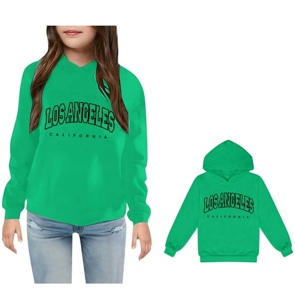 Hoodies for Girls City Name Letter Print Green Hoodie Long Sleeve Hooded Sweatshirt Top Fall Clothes Baby Girls Clothes 6-7Years