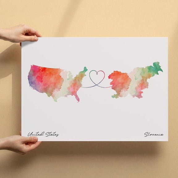 US to Slovenia Map Canvas Wall Art 8x12 inch US to Slovenia Map Watercolor Canvas Wall Art Minimalist Travel Inspired Home Decor