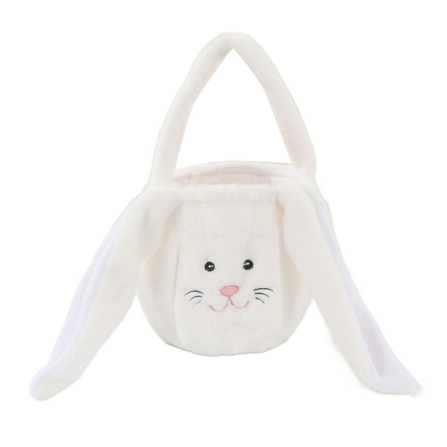Cesta de Pascua para niños, bolsa de peluche de conejo de Pascua, bonita bolsa de dibujos animados, cesta de conejo de orejas largas, color blanco