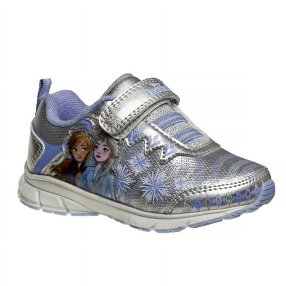 Disney Frozen Ii Girls Hook And Loop Sneakers with Two White Lights, Silver Blue, Size: 10