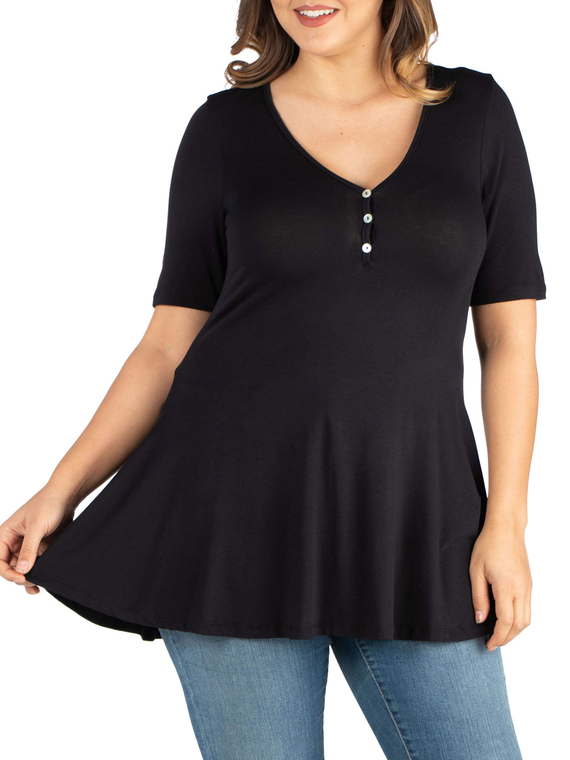 Women's Plus Size Elbow Sleeve Henley Plus Size Tunic Top - Walmart.com
