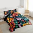 thumbnail image 3 of Manfei Kawaii Daisy Blossom Full Size Comforter Sets,Countryside Floral Bedding Comforter Set,Green Orange Bedding Sets For Girls Teens,Microfiber Bedroom Decor Reversible,3-Piece, 3 of 8