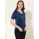 thumbnail image 3 of Blusa de Satén de manga corta Allegra K con Decoración de botones y cuello Vuelto para Mujer Azul Oscuro L, 3 of 5