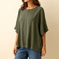 thumbnail image 7 of RQYYD Womens Short Sleeve Round Neck Tops Casual Henley Button Blouses Linen Blend Tee Shirts Clothes, 7 of 7