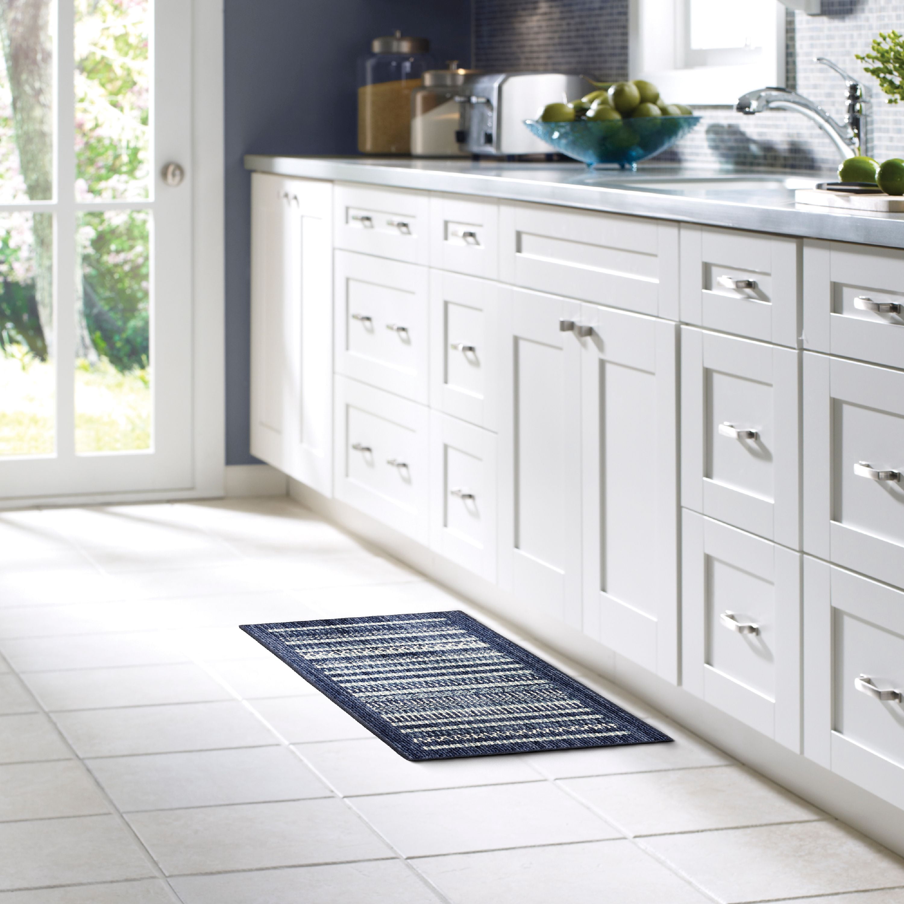 Mohawk Home Blue Collection Striped Geometric Modern Runner Rug, Blue, 1'8" x 3"