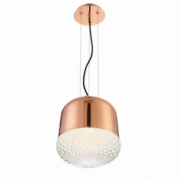Contemporary 1-Light Small Pendant with Clear Cast Weave Glass 11.75 inches Pendants-Rose Gold Finish Bailey Street Home 79-Bel-2608544