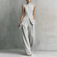 thumbnail image 2 of Evdexr Linen Sets For Women 2 Piece Stand Collar Sleeveless Top and Baggy Wide Leg Pants Set Trendy Casual Business Lounge Outfit Suits Gray XL, 2 of 6