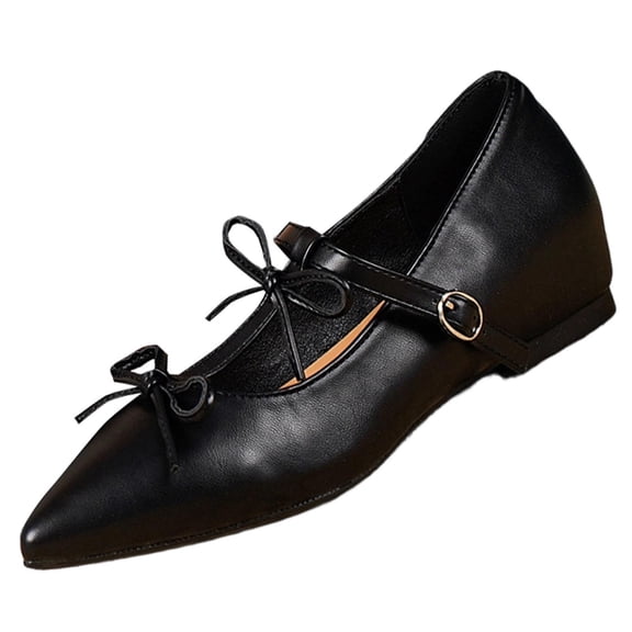 Womens Mary Jane Shoes Low Wedge Comfortable Dress Shoes Y2K Pointed Toe Black for Work Wedding Guest,Size 6.5