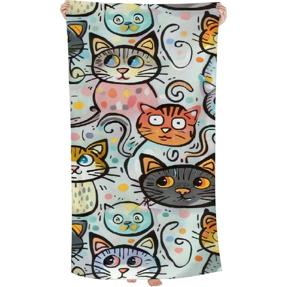 PHYHOO Cute Cat with Meow Word Printed Microfiber Sand Free Pool Towel Lightweight Oversized Quick Dry Absorbent Compact Travel Must Have for The Swimming Summer Cruise Ship Essentials 30x60in