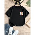 thumbnail image 1 of Girls' White Crew Neck Knit T-Shirt - Floral Print Short Sleeve Top, Breathable & Durable Summer Casual Wear, Machine Washable Regular Fit for Outdoor Play & Everyday Outfits, Comfortable Fabric, 1 of 5