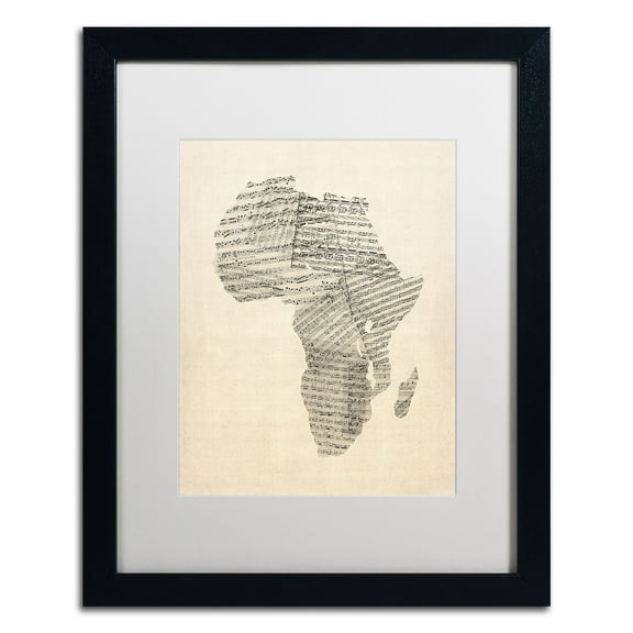Trademark Fine Art 'Old Sheet Music Map of Africa' Canvas Art by Michael Tompsett, White Matte, Black Frame