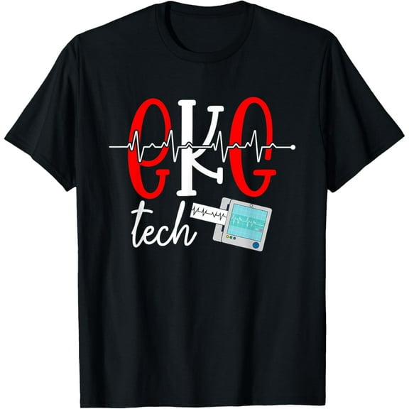 EKG Tech Heartbeat EKG Technician T-ShirtMen and women, Black T-shirt, size: Extra large