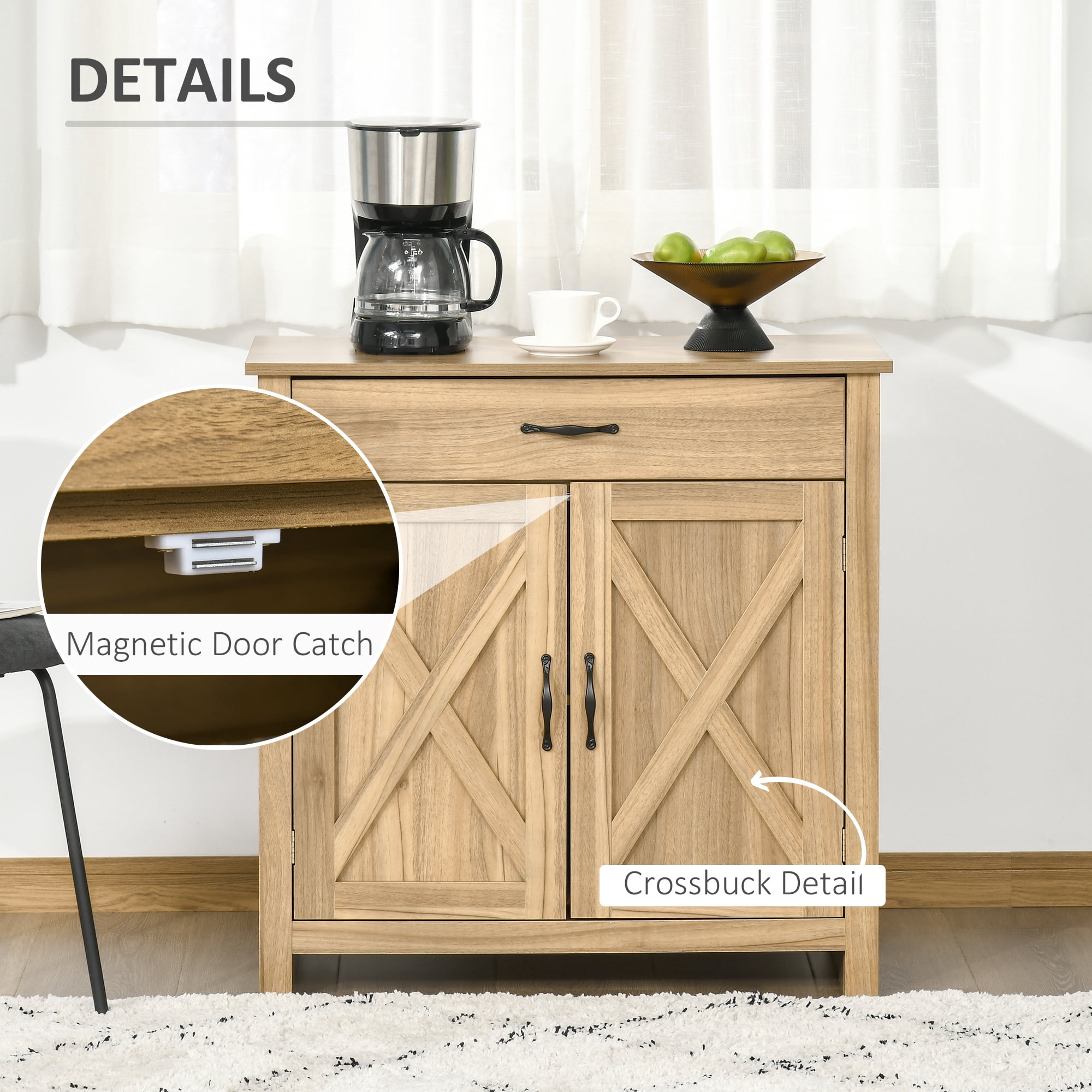 HOQBN Farmhouse Sideboard Cabinet with Barn Doors Kitchen Buffet Cabinet with Drawer and Adjustable Shelf Natural