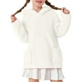 thumbnail image 4 of Ecqkame Girls Double Sided Velvet Hoodies Winter Thickened Warm Hooded Long Sleeved Fleece Sweatshirts with Pockets 4-15 Years Beige 11 Year, 4 of 9