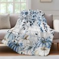 thumbnail image 4 of Vintage Fall Blue Throw Blanket, Flannel Fleece Blanket with Striped Design for Couch, Thanksgiving Botanical Pumpkins Soft Breathable All Season Plush Blankets for Loveseat Sofa Bed 60"x80", 4 of 9