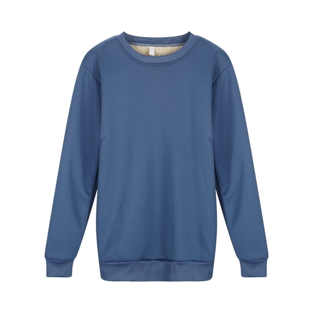 WEAIXIMIUNG Chandails en Molleton d'Automne pour Femmes Mode 2024 Chandails en Molleton Unis Automne et Hiver Chauds en Laine d'Agneau Col Rond Manches Longues