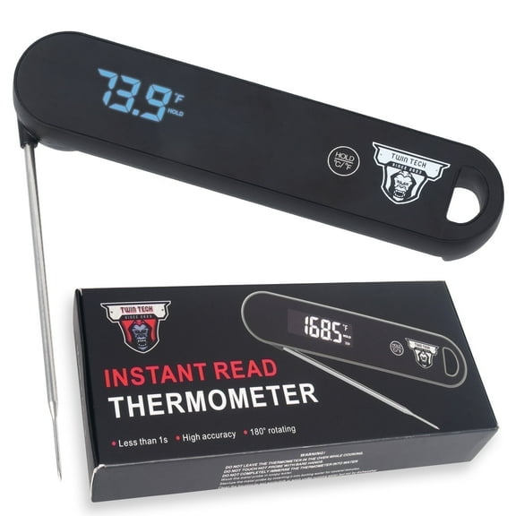TwinTech Stainless Steel Digital Foldable Probe Meat Thermometer with Backlight Display - Black