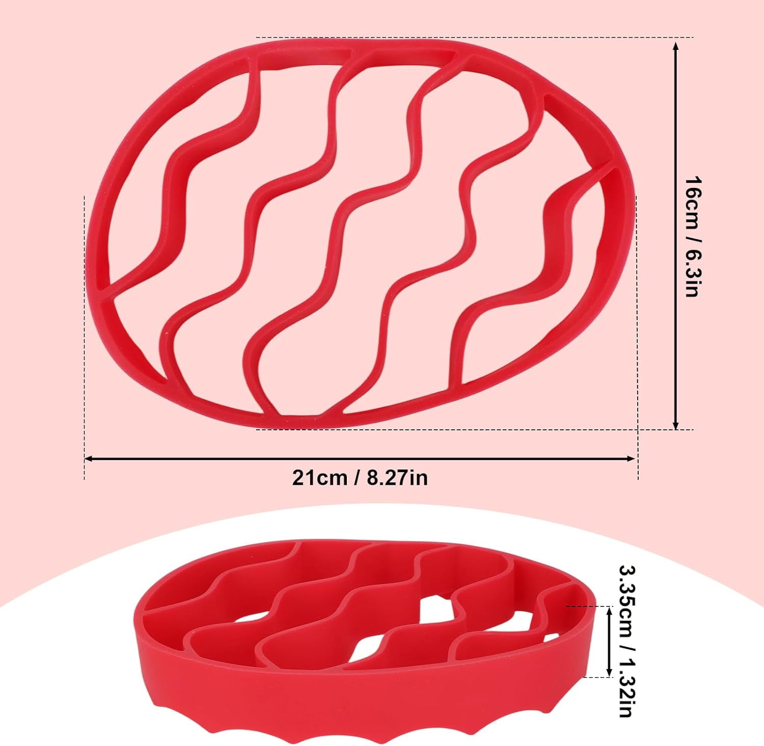 ABCISI 2pcs Silicone Cooker Racks, Oval Silicone Steamer Roasting Cooking Slow Steam Pan Roaster Racks Insert Multi-Use Kitchen Accessories Compatible with Instant Pot 5,6,8 Qt & Most Cookers (Red)