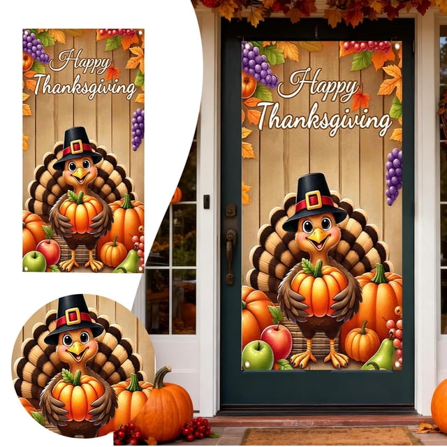 Thanksgiving Door Cover Hanging Tapestry for Festive Autumn Welcome Sign Wreath Replacement