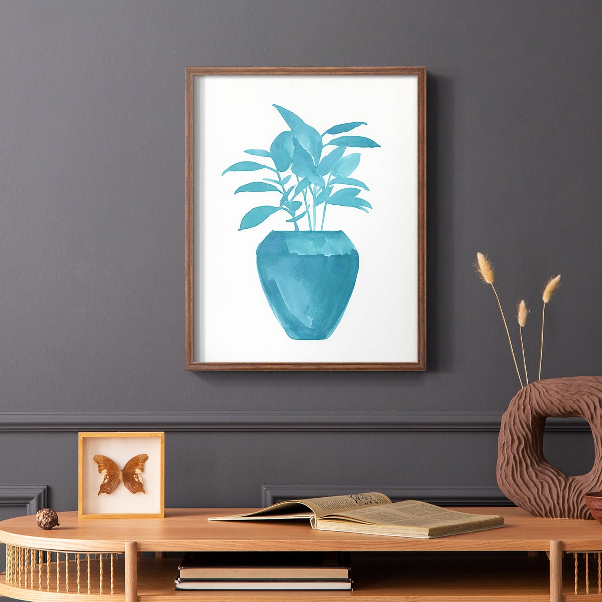 Watercolor House Plant V Framed Print in Brown Solid Wood 8 x 10 Framed Print