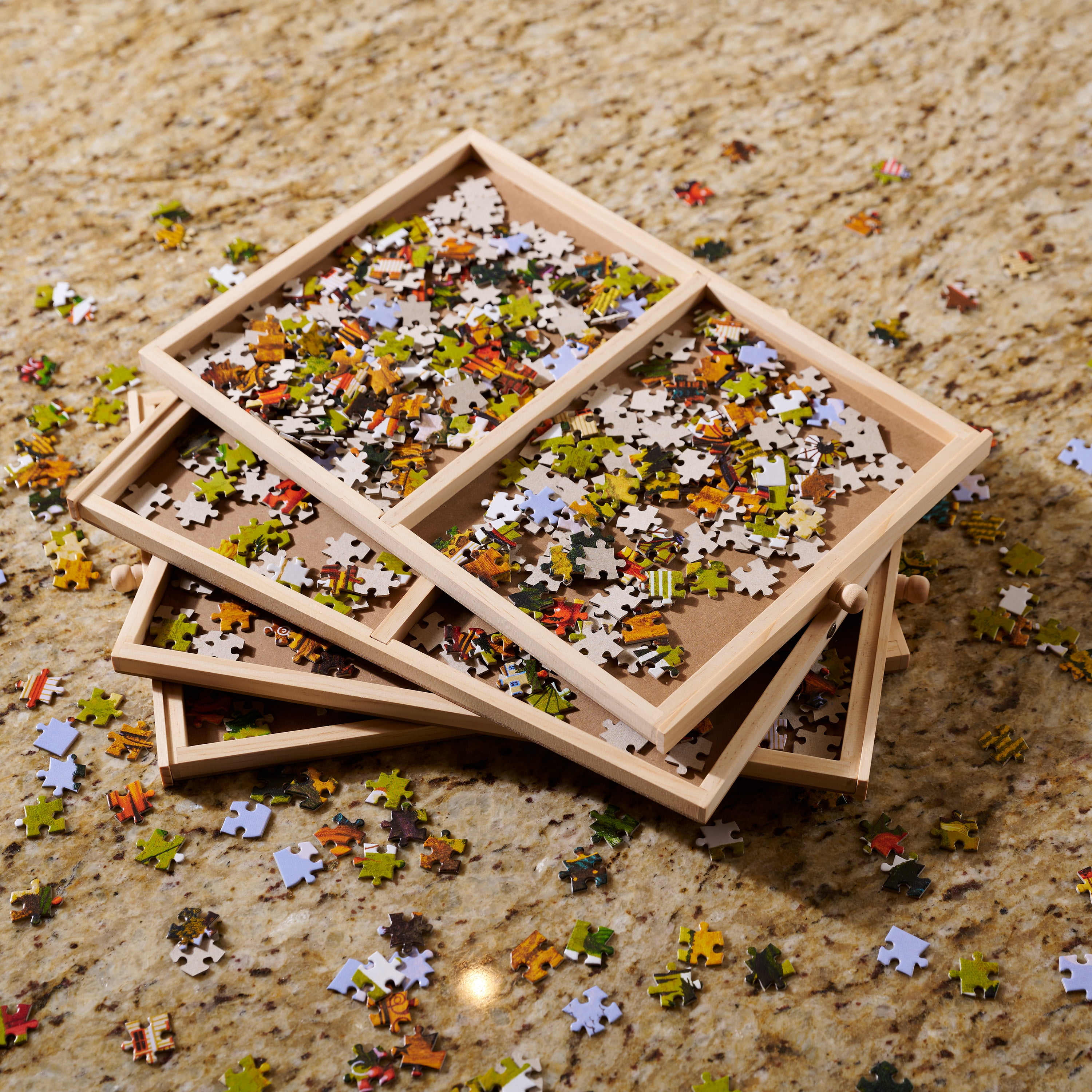 Buffalo Games Wood Jigsaw Puzzle Table with Storage Drawers for up to 1000 Pieces, Ages 14+