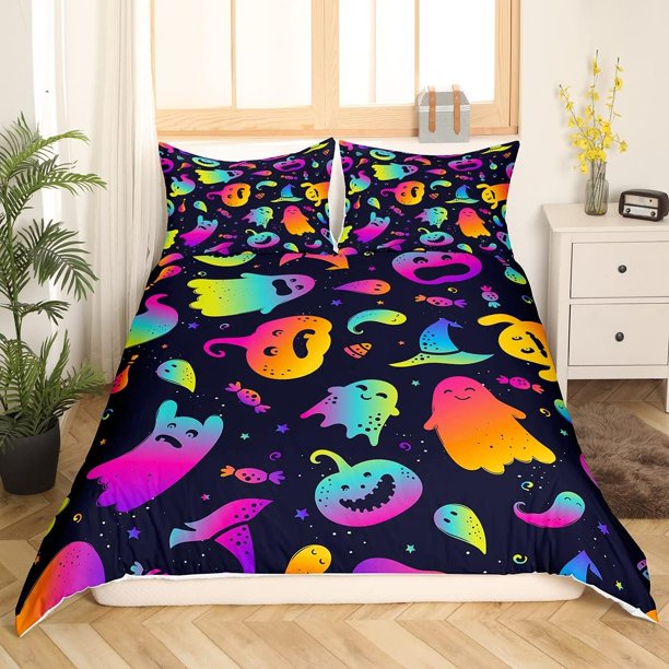 Juego de Ropa de Cama Infantil Truco o Trato Juego de Funda Nórdica para Niños Decoración Calabaza