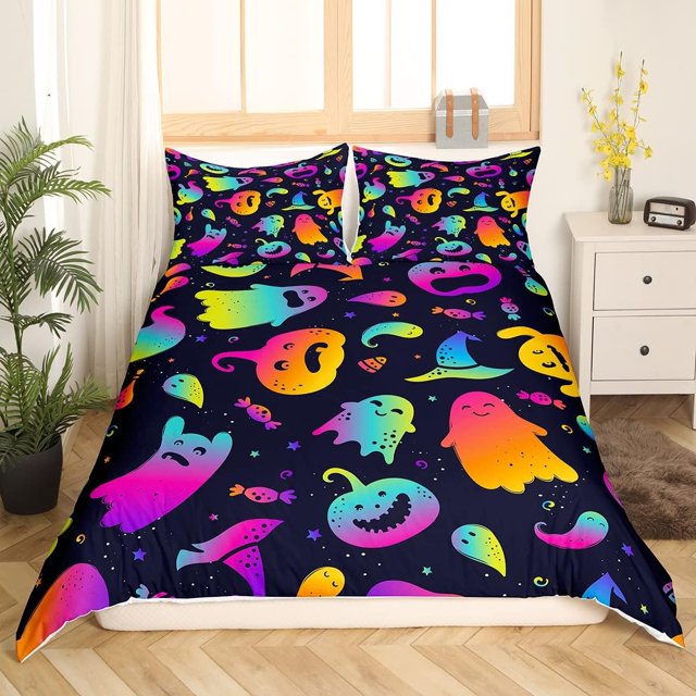 Juego de Ropa de Cama Infantil Truco o Trato Juego de Funda Nórdica para Niños Decoración Calabaza