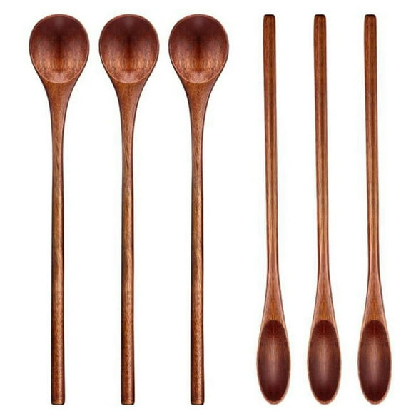 6 Pcs Wooden Coffee Spoon Long Handle Mixing Teaspoon Manual for Kitchen