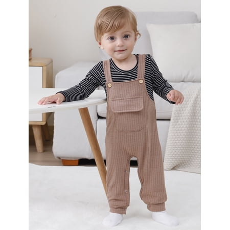 WISDOM Newborn Infant Baby Boy 0-18 Months Clothes 2Pcs Dinosaurs / Stripes Romper Bodysuit Outfits Bib Overall Pants