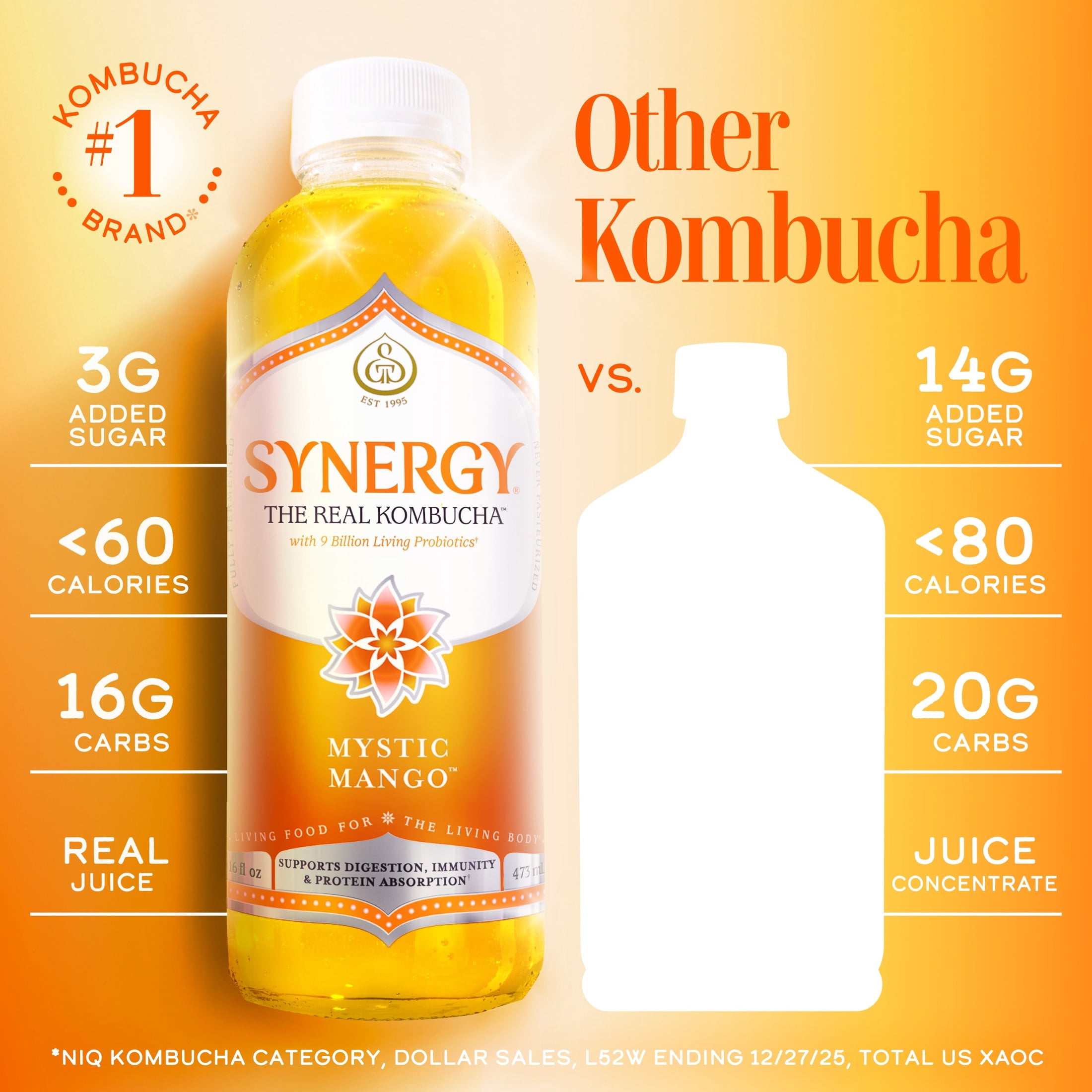 Synergy Mystic Mango Kombucha 16 fl oz - Walmart.com