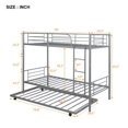 thumbnail image 3 of Harper & Bright Designs Metal Bunk Bed with Trundle, Twin-Over-Twin, Silver, 3 of 11