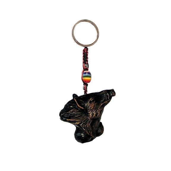 Boar Head Farm Animal 3D Figurine Keychain Multicolored Macramé Metal Ring - Handmade Gifts Boho Car Keys Bag Accessories