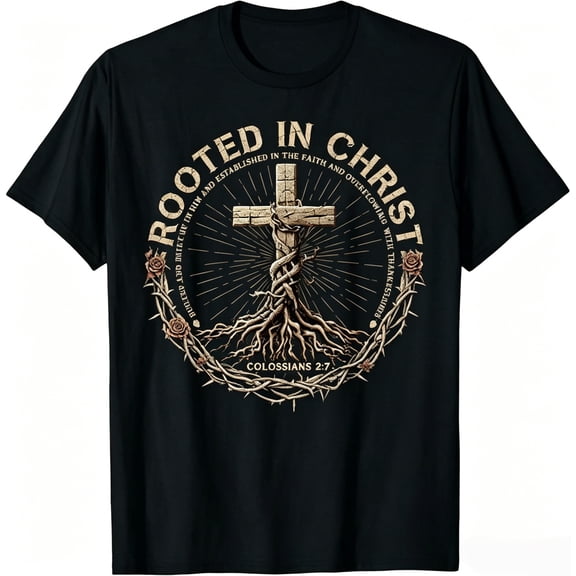 Rooted In Christ Shirt, Jesus Shirts Christian Cross T-Shirt