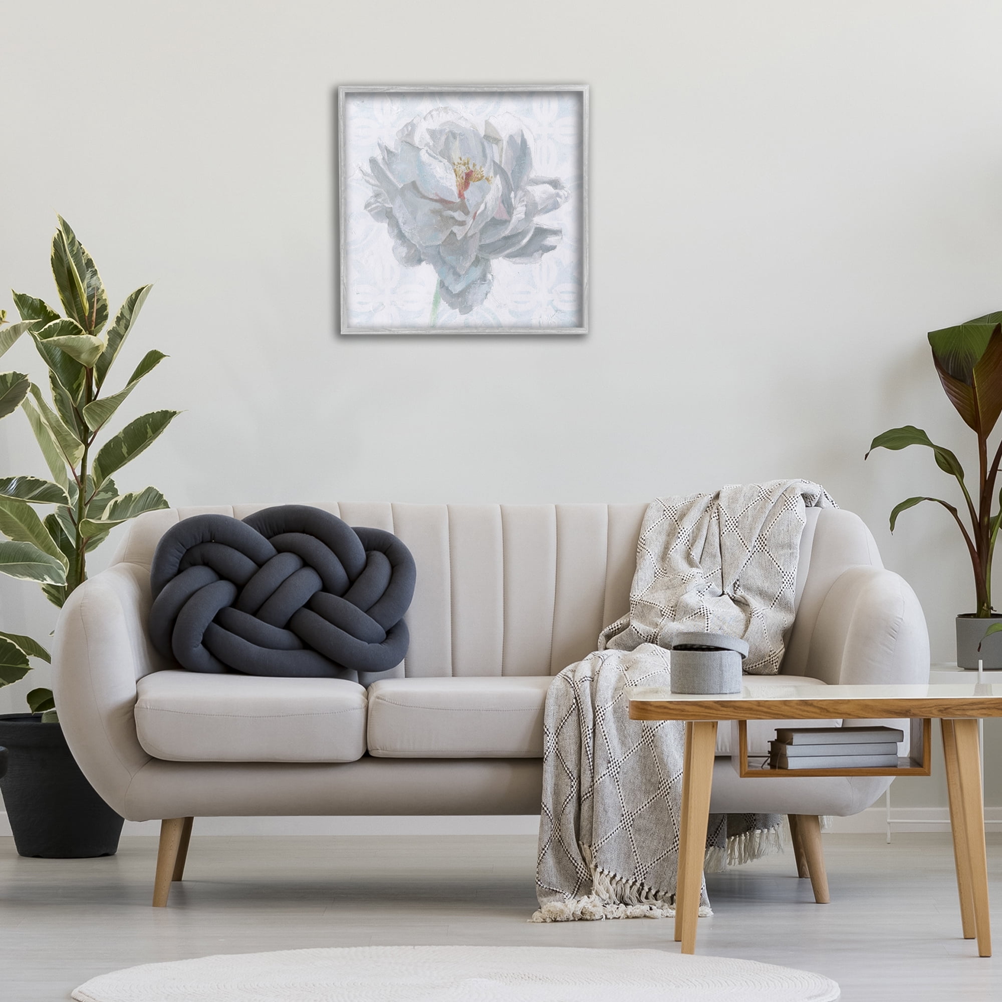 Stupell Industries White Sublime Peony Botanical & Floral Painting Gray Framed Art Print Wall Art, 24 x 24