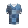 thumbnail image 5 of T-Shirt for Women Geometric Vertical Stripe V Neck Short Sleeve Loose Fit Modern Graphic Casual Fashion Tee Top, 5 of 5