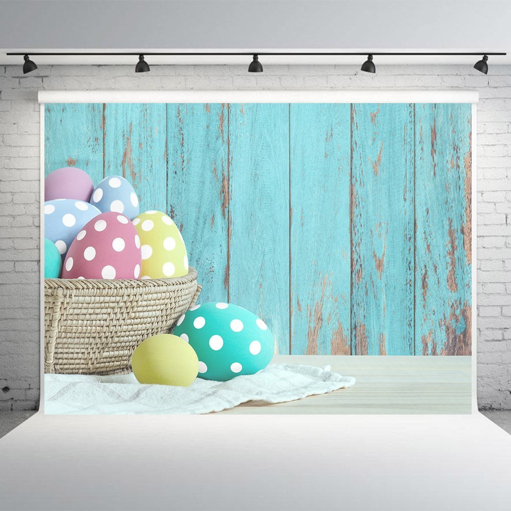 SETUYCR Easter Eggs Backgrounds Colorful Easter Egg in The Nest Blue Pastel Color Wood Vinyl Photographic Props Background Cloth for Photo Studio Festival Party Decorations Backdrop 10 x 10 FT