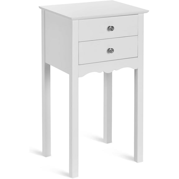 CRXX End Table w/ 2 Drawers Side Table Nightstand Multi-Purpose Accent Table Living Room Bedroom Home Furniture (1, White)