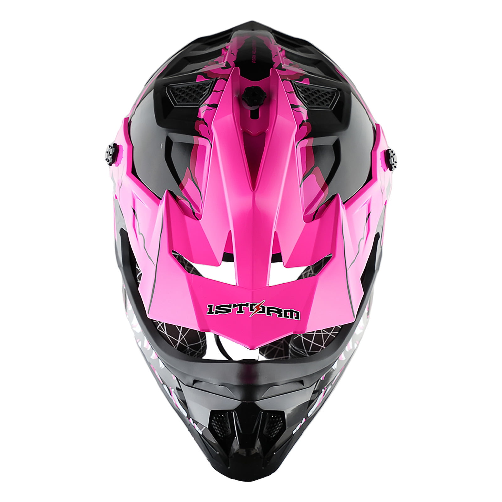 1Storm Adult Motocross Helmet ATV Dirt Bike BMX MX Downhill Mountain Helmet Track Style JH601; Dinosaur Pink