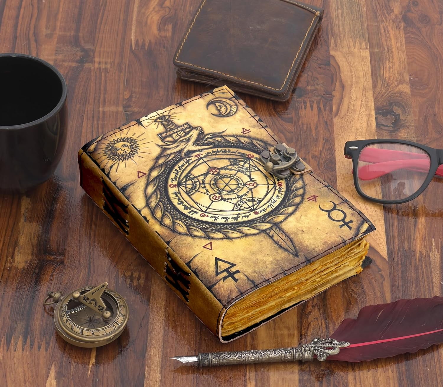 Blank Spell Book of Shadows Journal Witchcraft Supplies Witch Spell for Men & Women 200 Pages with Lock Clasp Vintage Handmade Deckle Edge Paper, Leather Sketchbook, Drawing Journal, Leather Journal,