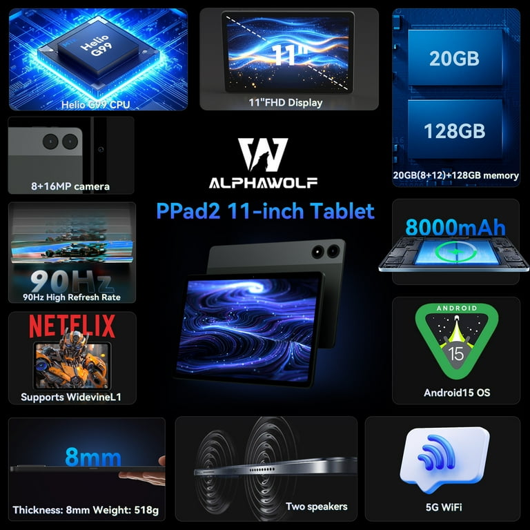 AlphaWolf PPad2 11インチ Helio G99 4GLTE Alphawolf P2 Tablet 11 Inch Android 15 Tablets, 1920 * 1200 FHD