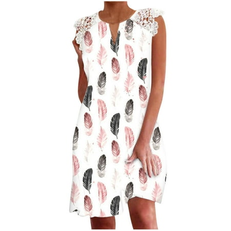 

Juebong Women s Summer Casual V-Neck Sleeveless Lace Slimming Printed Dress