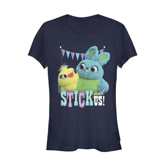 Junior's Toy Story Ducky & Bunny Stick With Us BFF Graphic Tee Navy Blue X Large