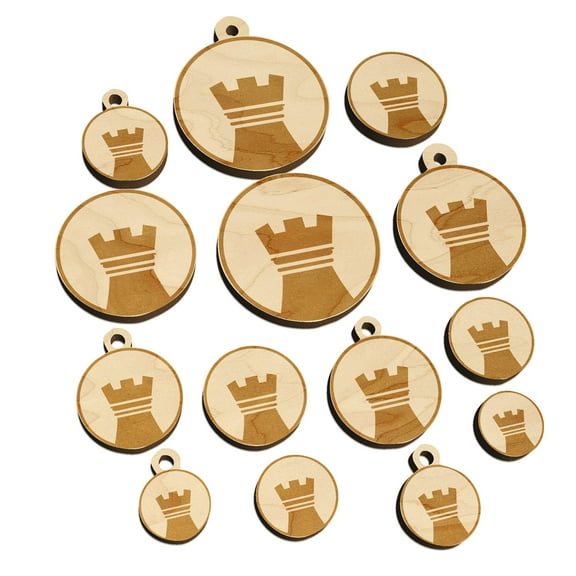 Chess Piece Black Rook Wood Mini Charms Shapes DIY Craft Jewelry - With Hole - Various Sizes (16pcs)