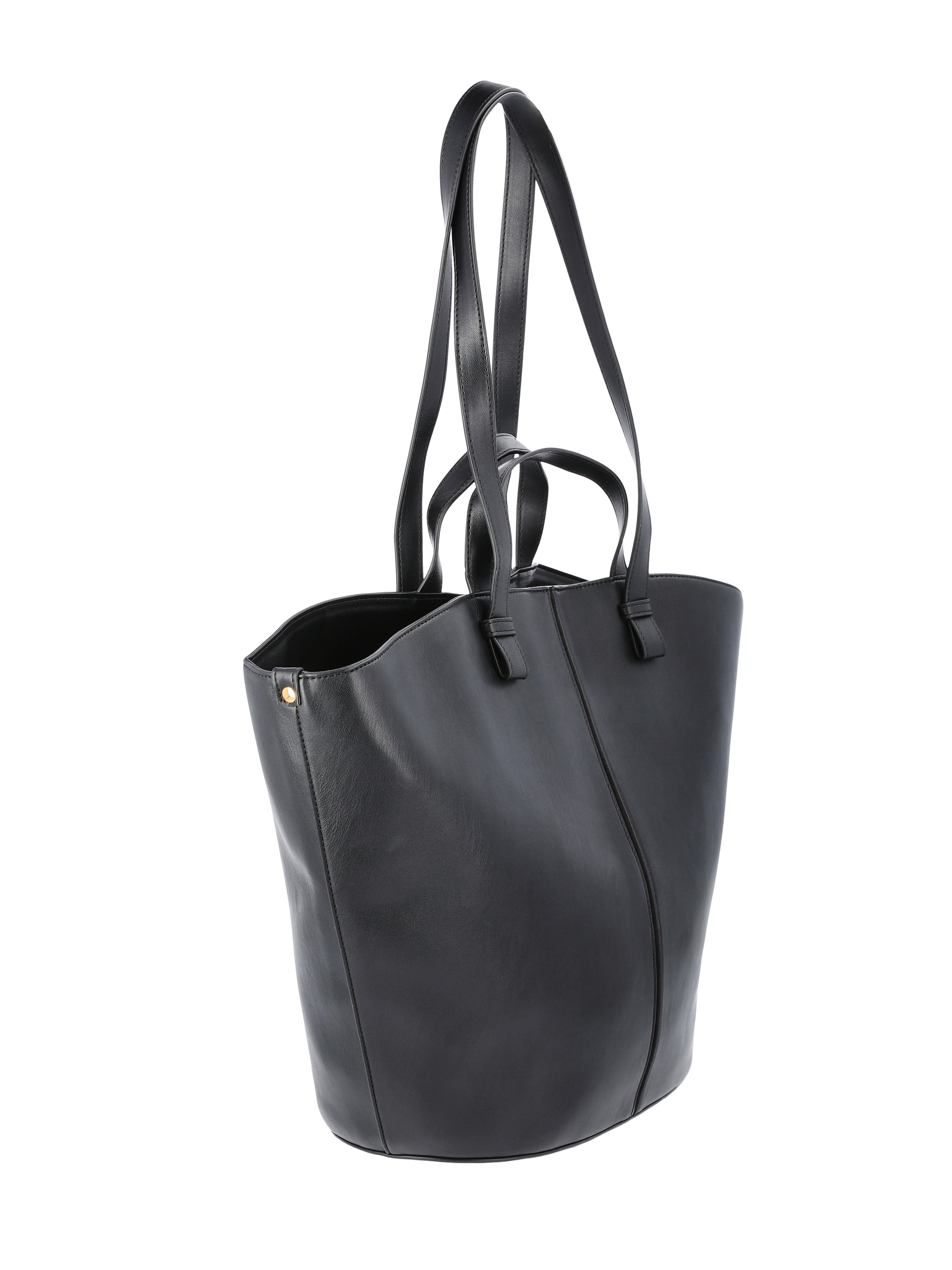 Time and Tru Women's Faux Leather Tulip Tote Handbag, Black